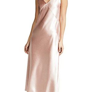 NWT VINCE V-NECK BIAS METALLIC SATIN MIDI DRESS BLUSH